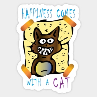 happiness comes with a cat Sticker